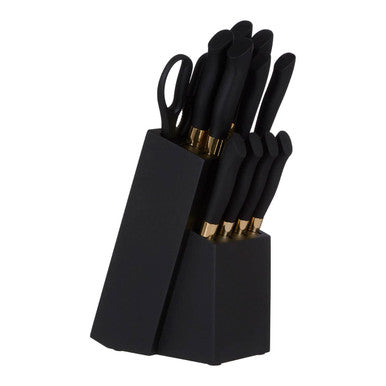11-Piece Black & Gold Knife Set with Block | Corisco by Orsina