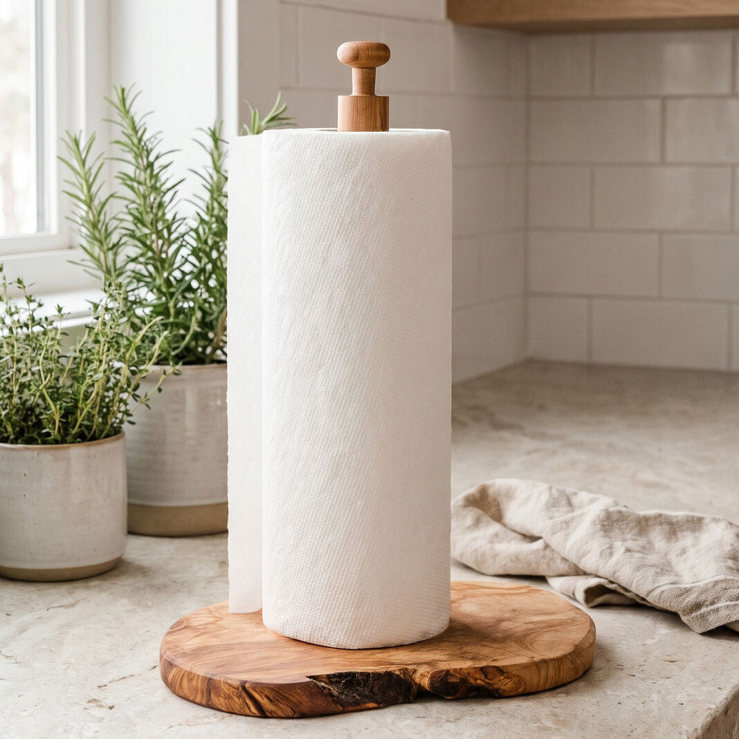 Olive Wood Kitchen Roll Holder | Kora by Orsina