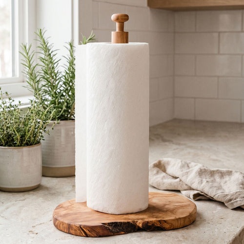 Olive Wood Kitchen Roll Holder | Kora by Orsina