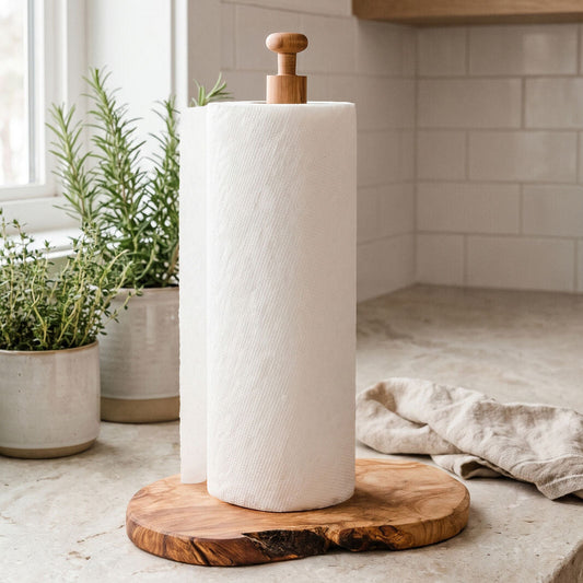 Olive Wood Kitchen Roll Holder | Kora by Orsina