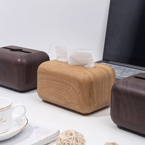 Desktop Tissue Box with Walnut Wood Grain Design