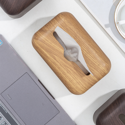 Desktop Tissue Box with Walnut Wood Grain Design