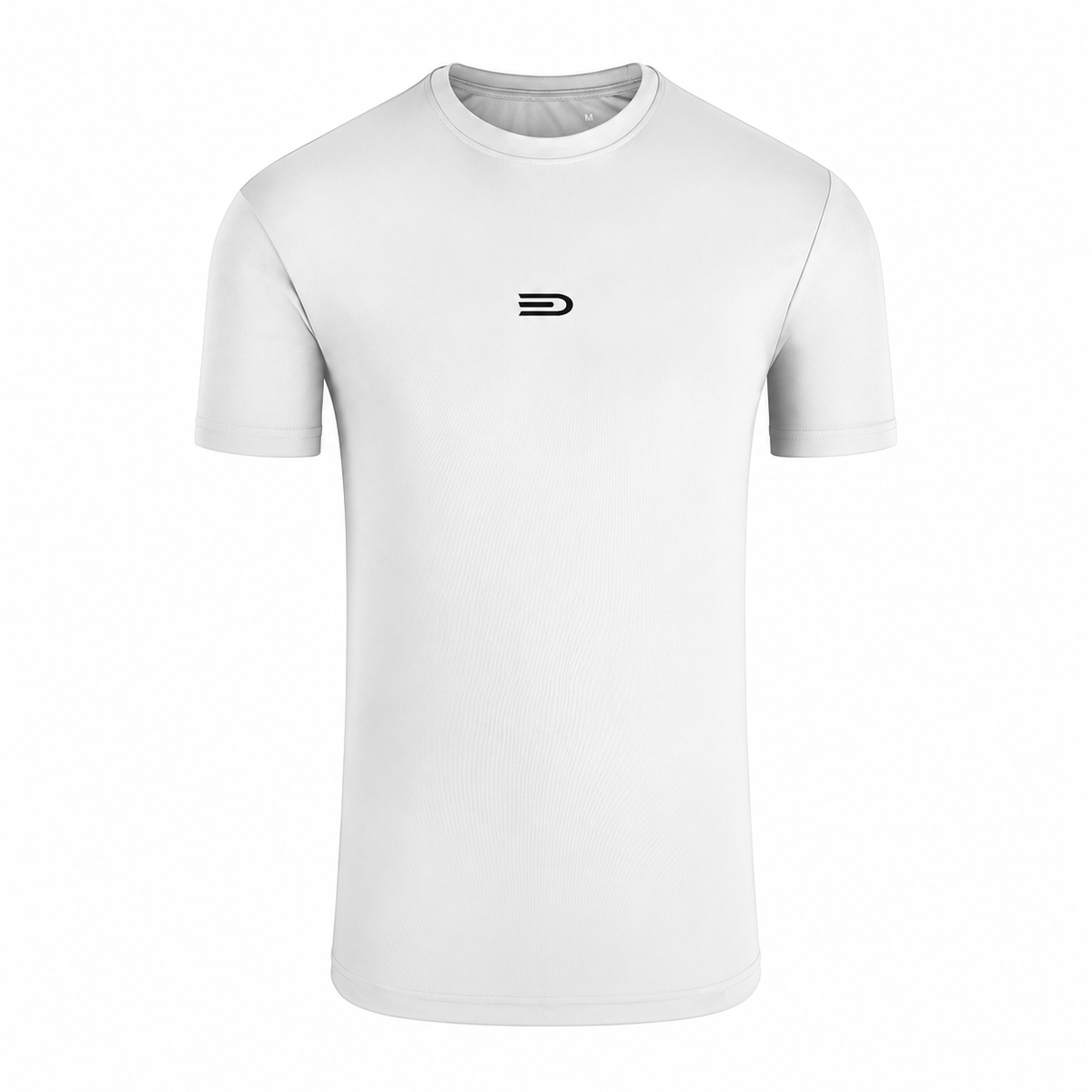 Douglas men's white performance T-shirt, front with chest emblem
