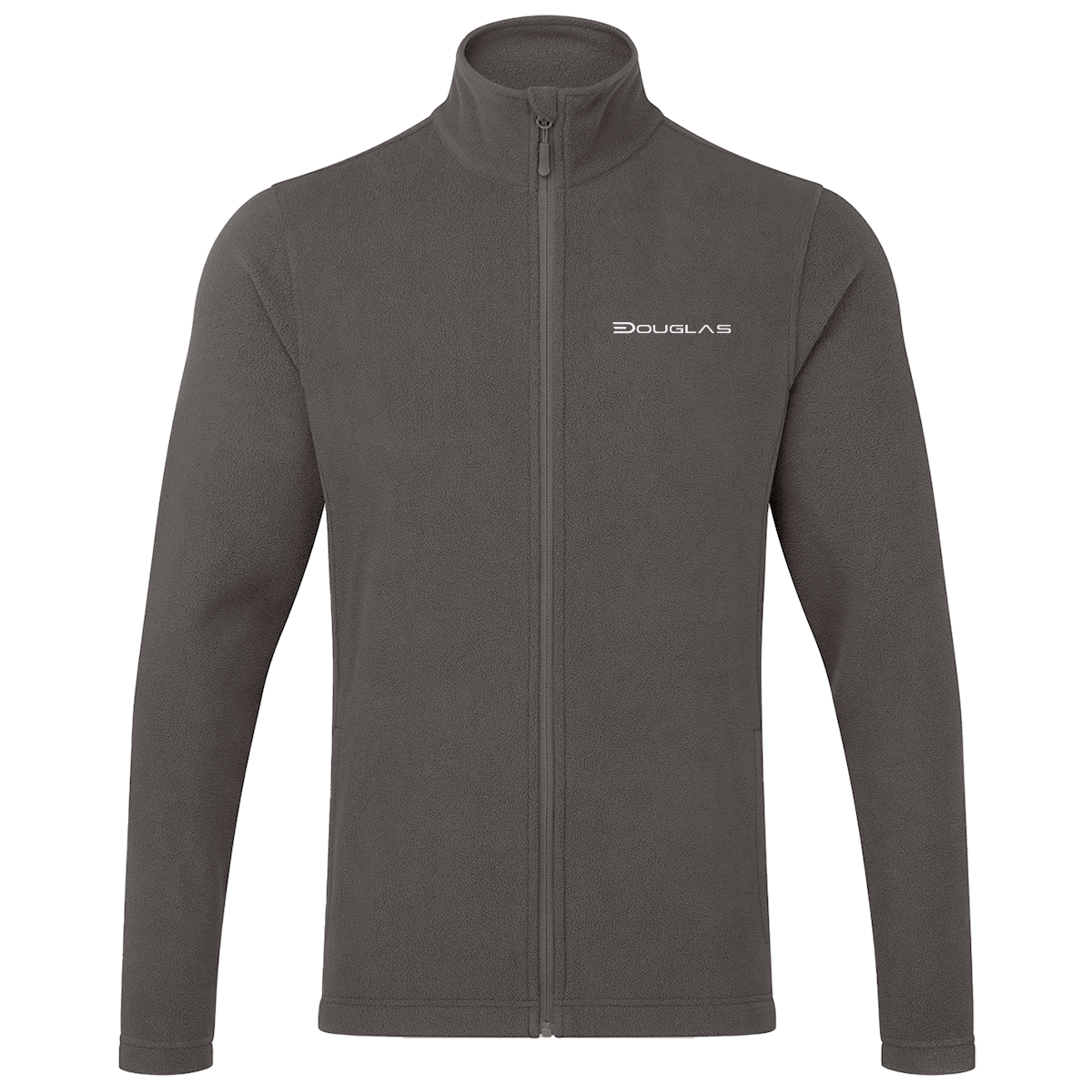 Douglas Men's Full-Zip Microfleece in Dark Grey, front view with chest branding