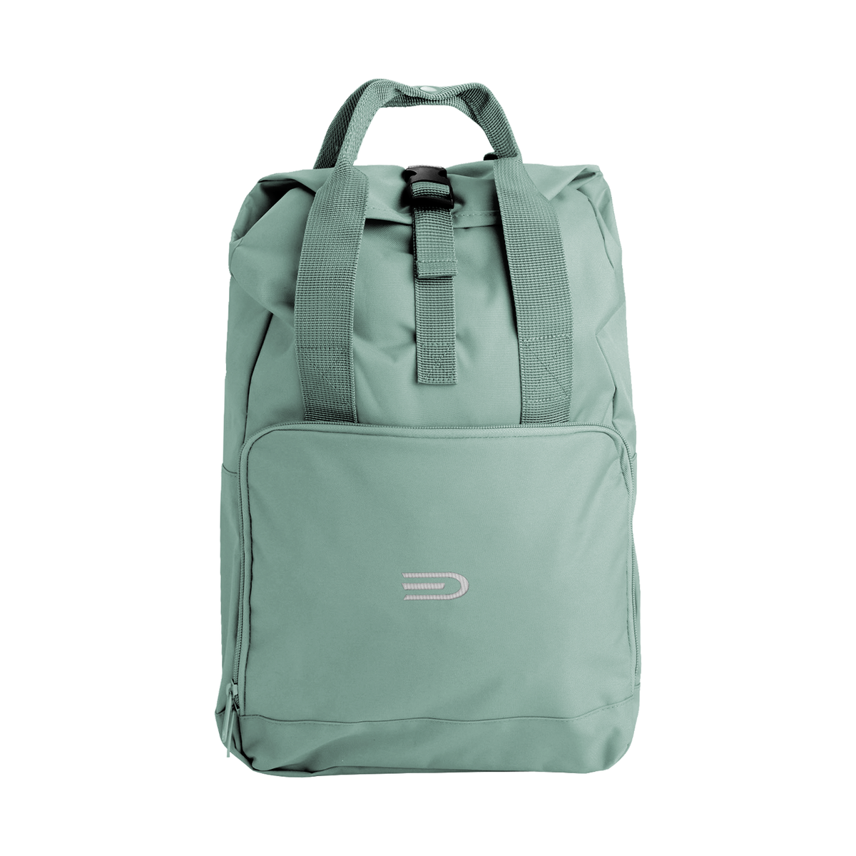 Douglas Roll-Top Backpack in Sage Green, front view on a white background