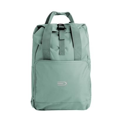 Douglas Roll-Top Backpack in Sage Green, front view on a white background