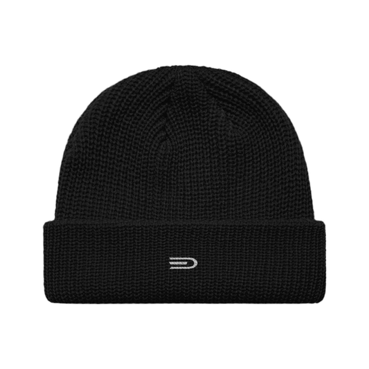 Douglas Ribbed Beanie, front view showing Douglas branding